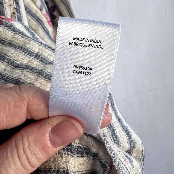 Beach Lunch Lounge Floral Striped Soft Cotton Blouse‎ Size Small - Picture 7 of 9